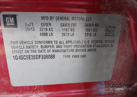 2013 Buick Lacrosse Leather Group z USA, uszkodzony, nr VIN 1G4GC5E35DF308088